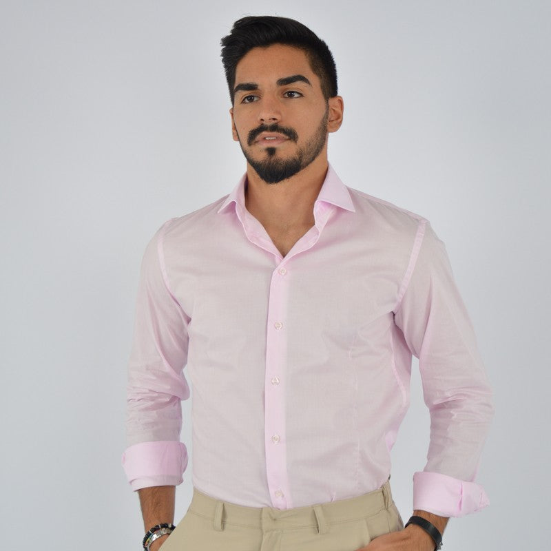 camicia uomo in cotone collo francese rosa