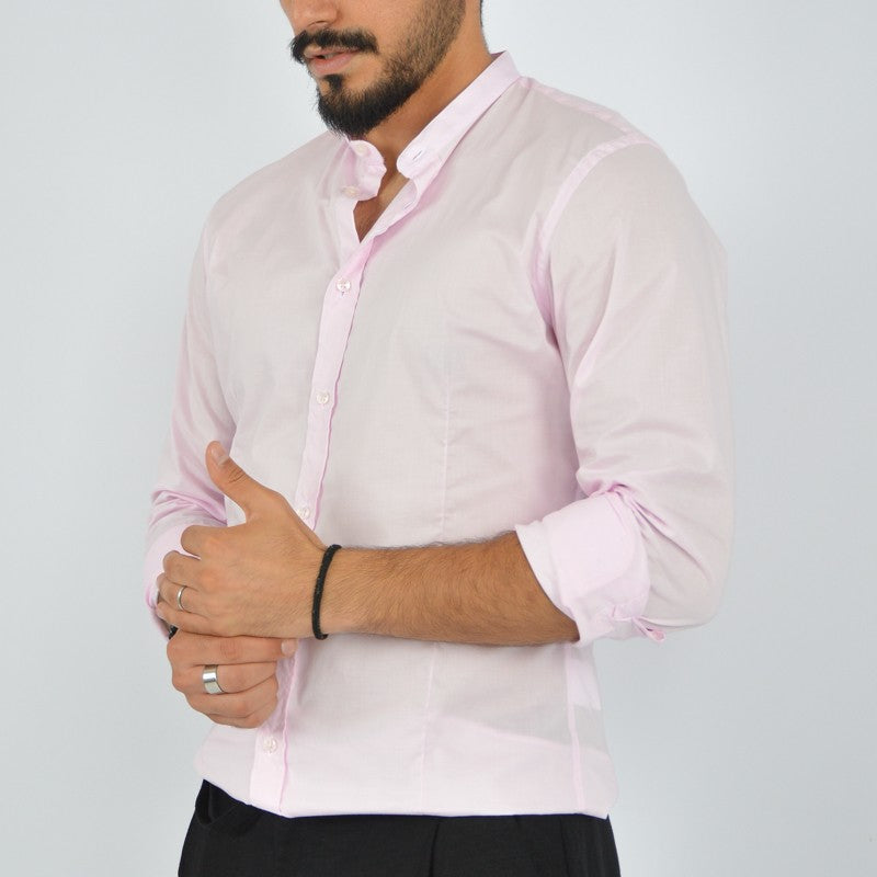 camicia uomo coreana in cotone rosa