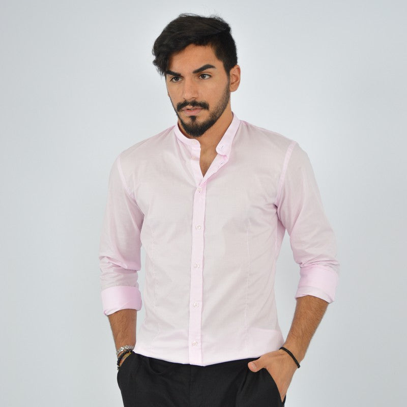 camicia uomo coreana in cotone rosa