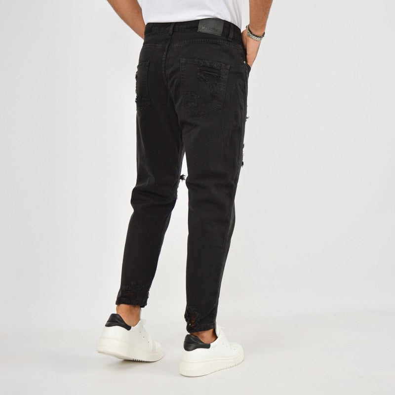 jeans uomo denim nero con rotture