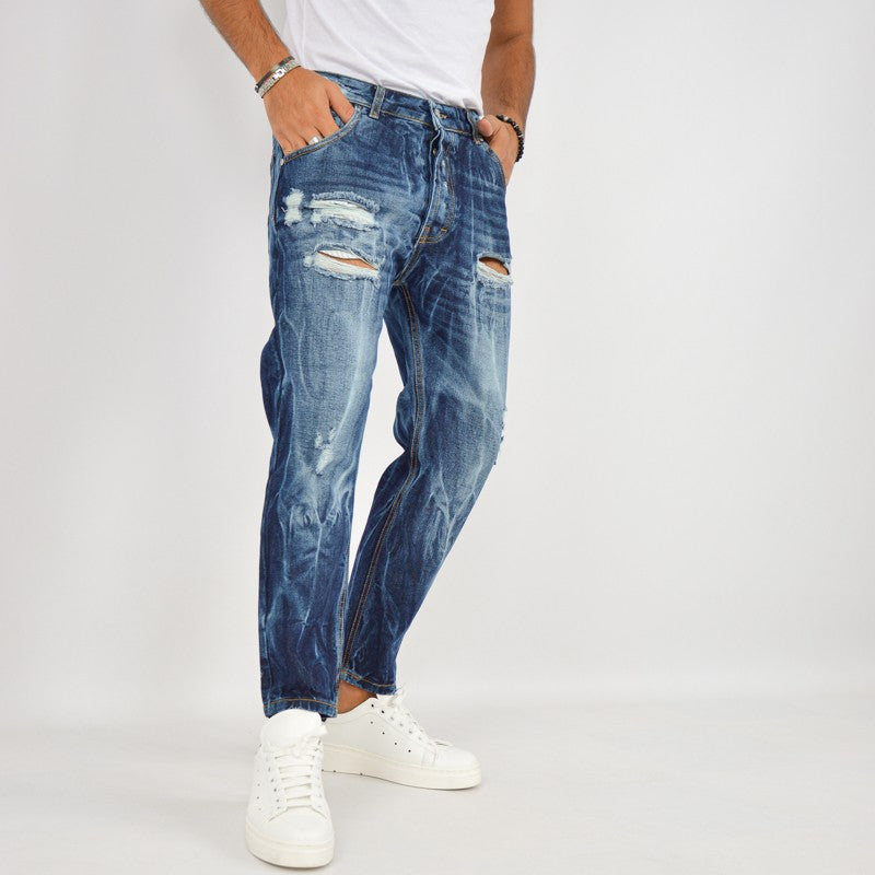 jeans uomo cinque tasche scuro destroy