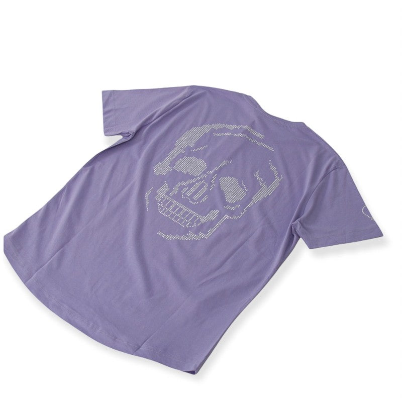 t-shirt lumi stampa teschio viola