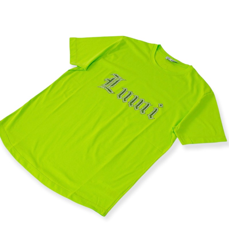 t-shirt lumi stampa strass verde