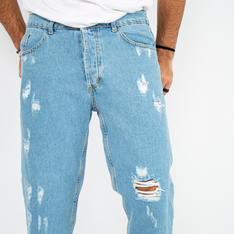jeans uomo denim con strappi medio