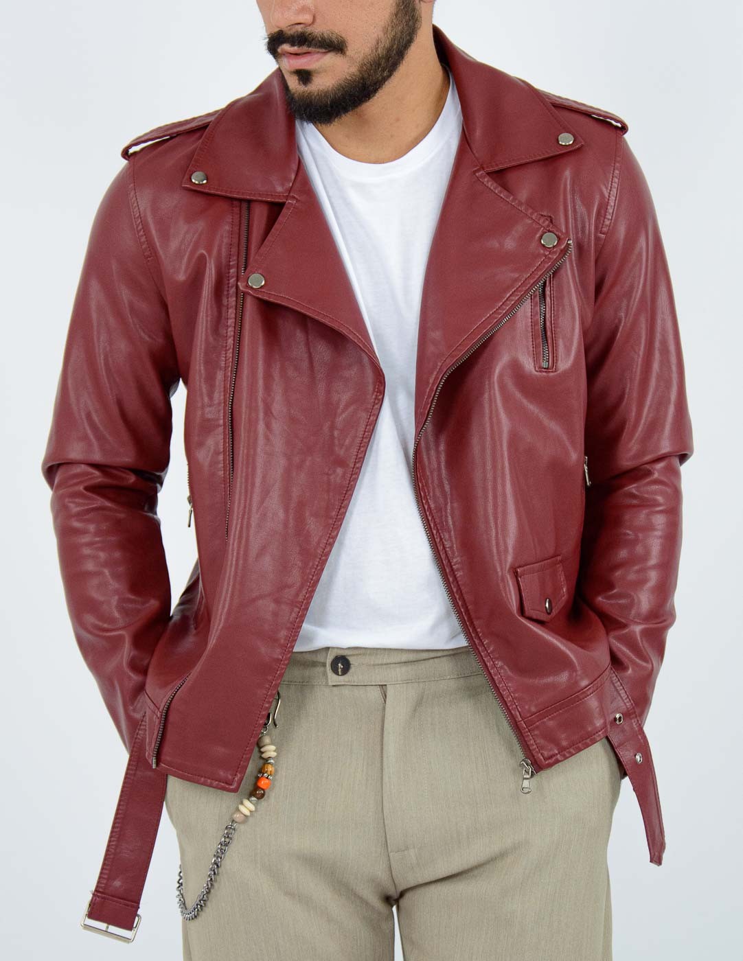 Chiodo Giacca Di Ecopelle Rossa Chiodo Giubbotto Similpelle Rosso