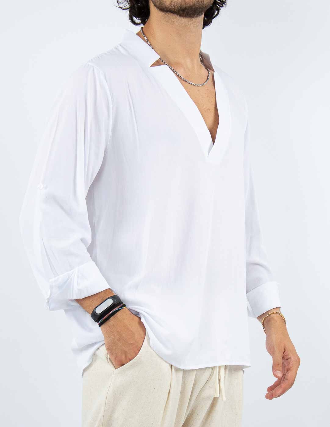 CAMICIA SCOLLO A V IN VISCOSA