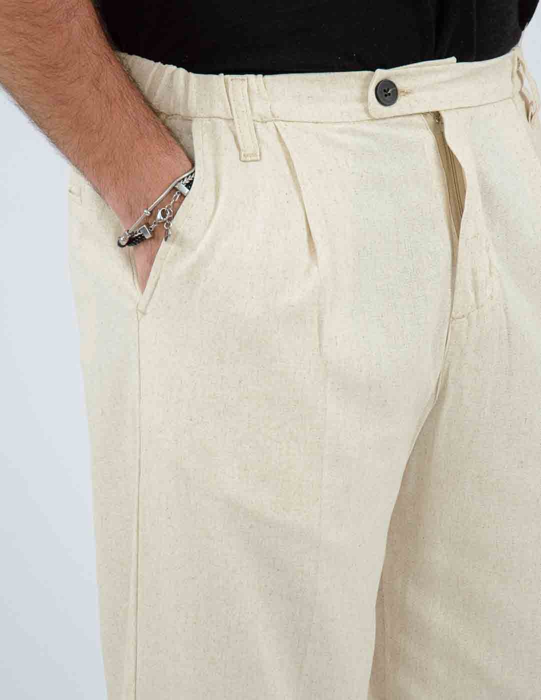 pantalone fondo largo in misto lino