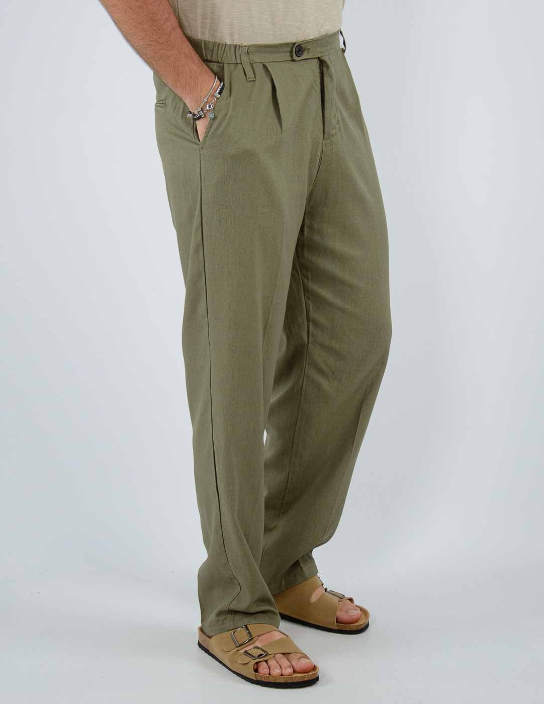 pantalone fondo largo in misto lino