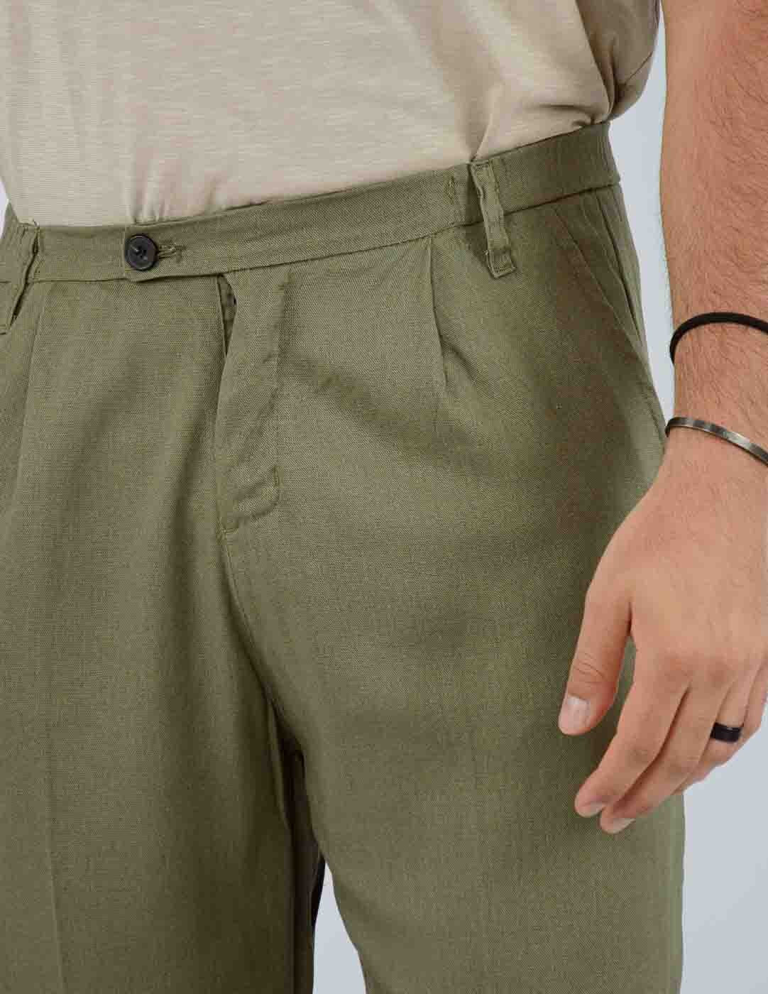 pantalone fondo largo in misto lino