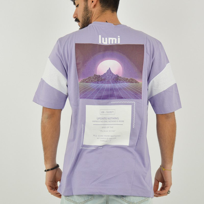 t-shirt lumi stampa posteriore lilla