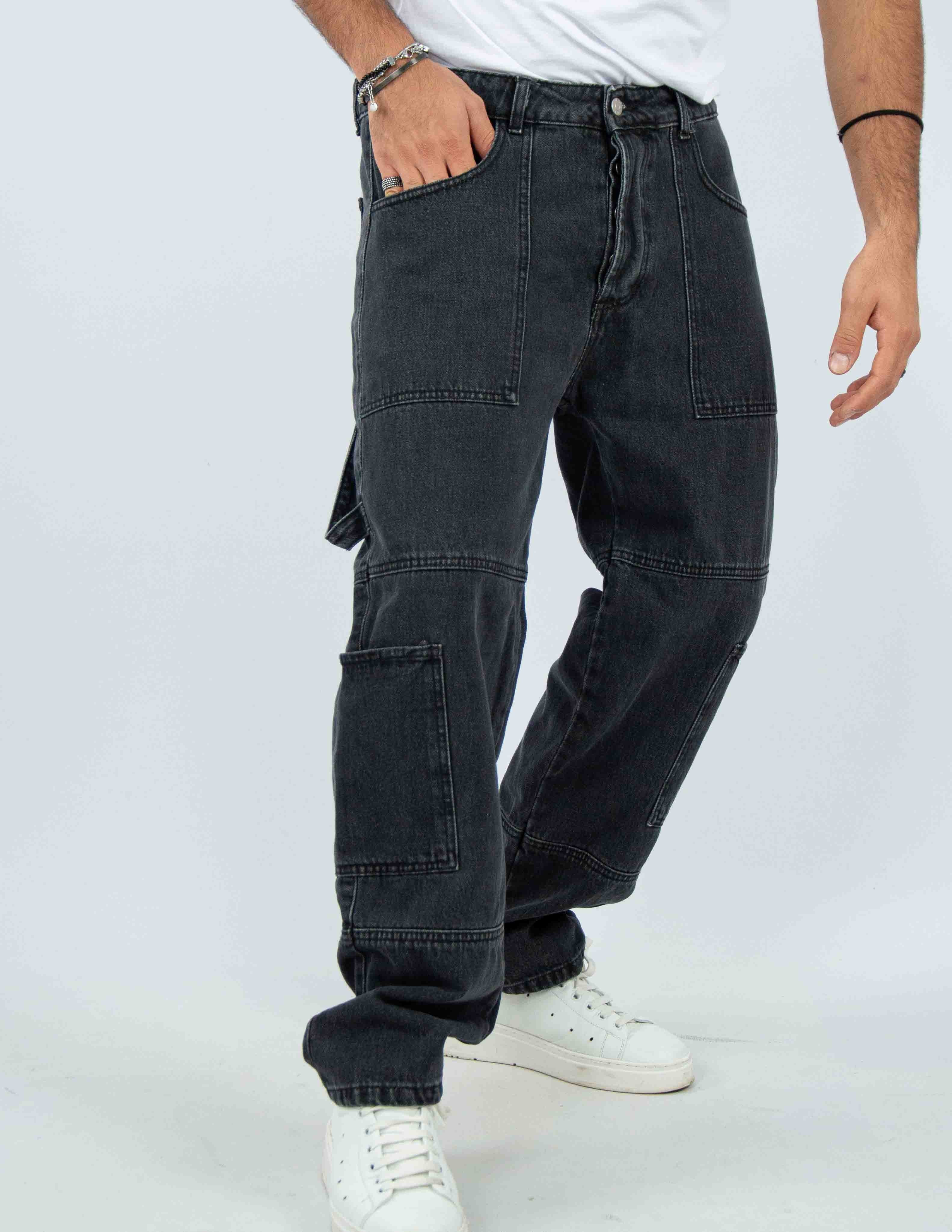jeans uomo cargo con impunture