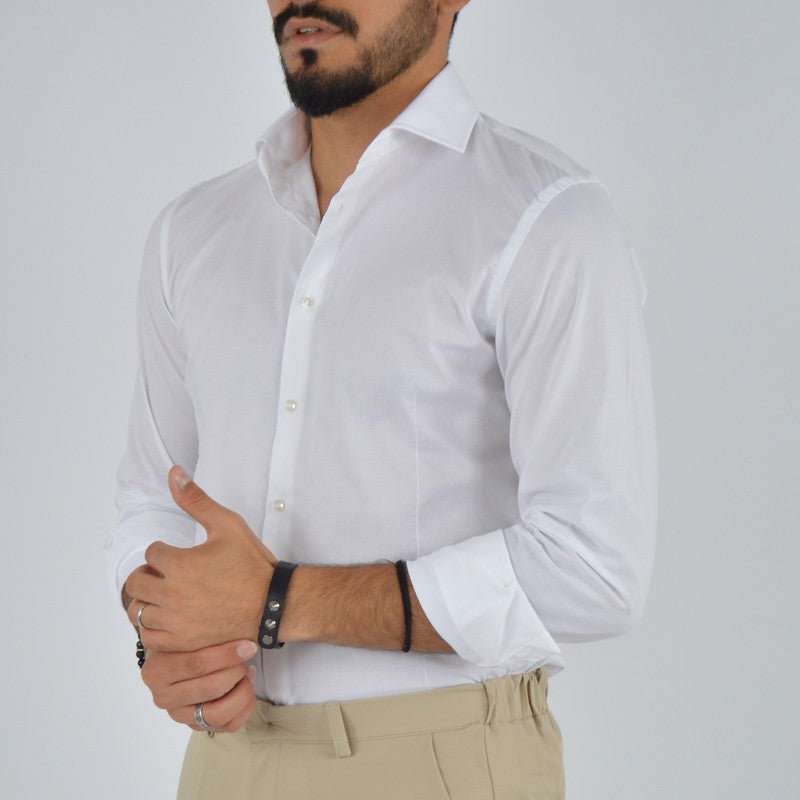 camicia uomo in cotone collo francese bianca