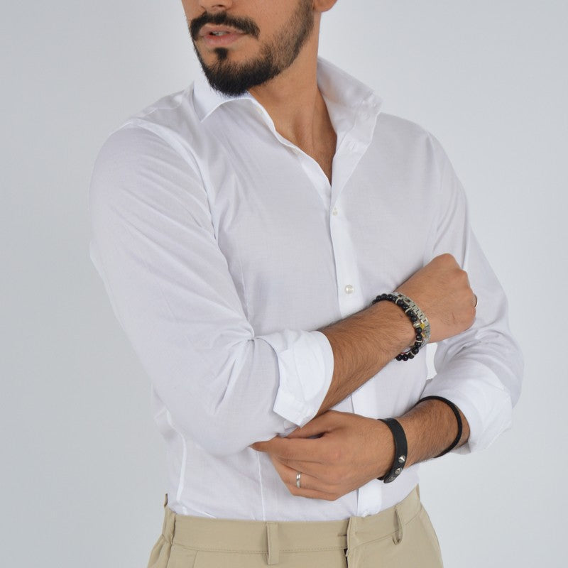 camicia uomo in cotone collo francese bianca
