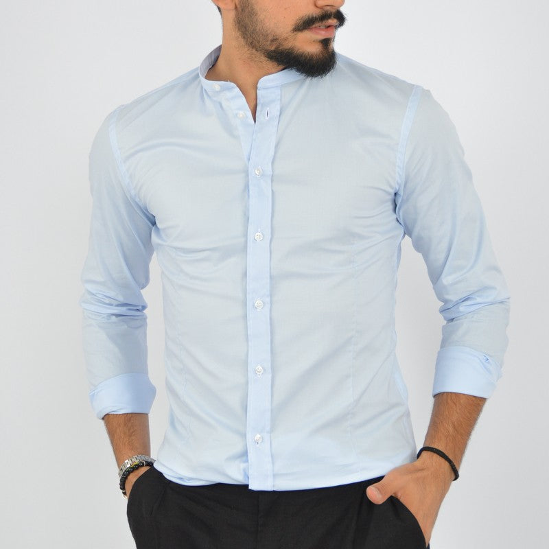 camicia uomo coreana in cotone celeste