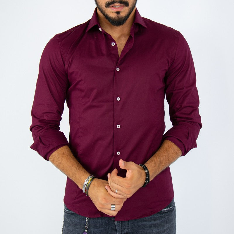 camicia uomo in cotone collo francese bordeaux