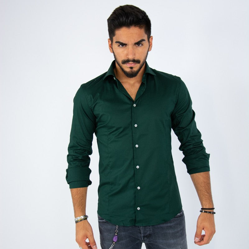 camicia uomo in cotone collo francese verde