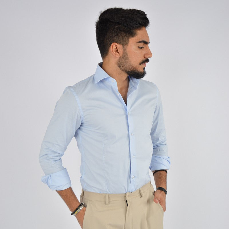 camicia uomo in cotone collo francese celeste