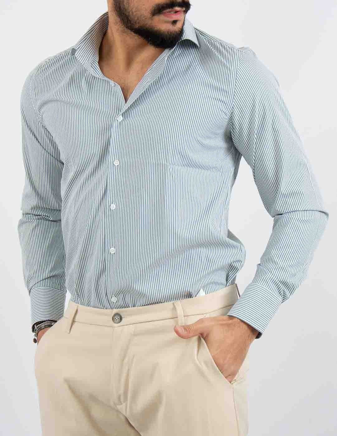 camicia uomo cotone rigata collo francese